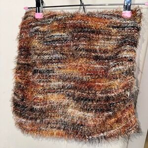 Fuzzy furry tube skirt orange brown stripes